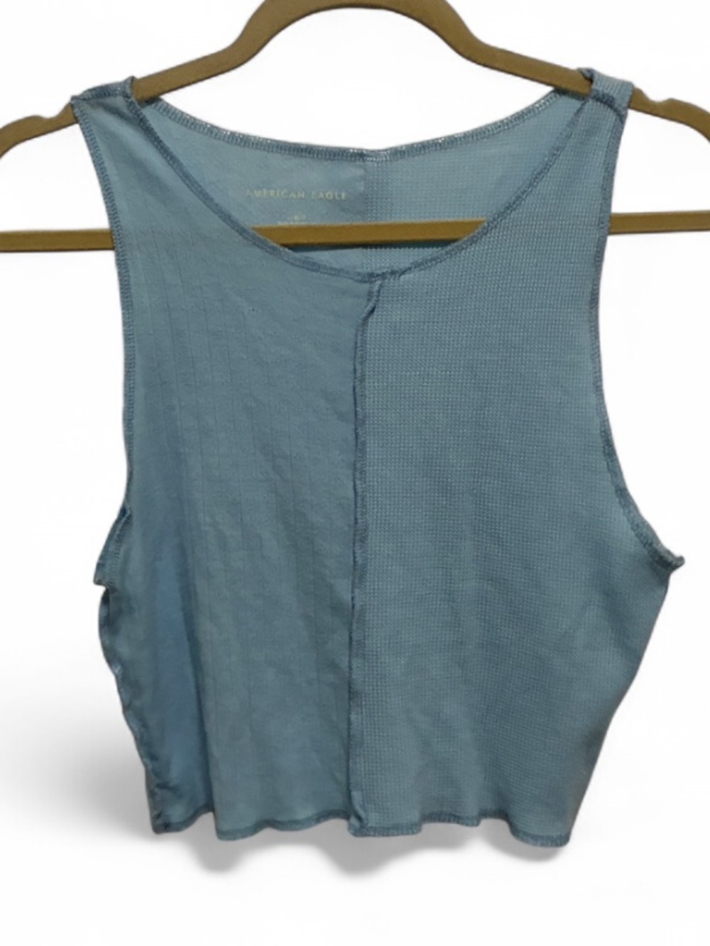 American Eagle Light Blue Mixed Media Cropped Tank Top